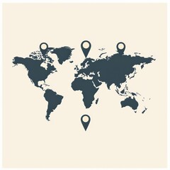 Leinwandbilder - A world map outline features highlighted travel destinations, perfect for planning adventures to explore diverse cultures and landscapes. Generative AI