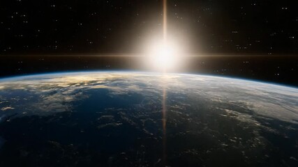 Wall Mural - A stunning view of Earth from space with the sun rising in the background.