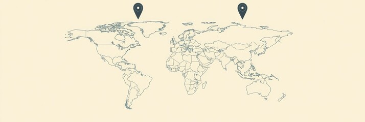 Aufkleber - Travel destinations are marked on a world map outline, showcasing popular locations for future adventures and explorations. Generative AI