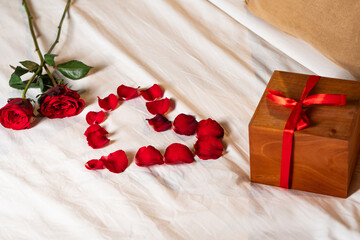 Romantic Setup with Roses and Gift Box