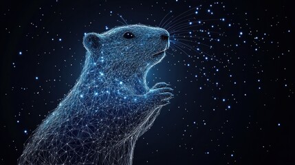 Wall Mural - abstract image of a groundhog in the form of a starry sky or space, consisting of points, lines, and