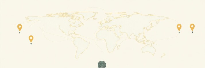 Aufkleber - This world map outline features map pins marking key travel destinations around the globe for explorers and vacationers. Generative AI