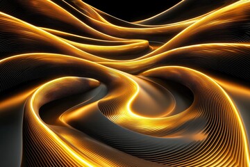 Wall Mural - Abstract swirling golden waves on a dark background.
