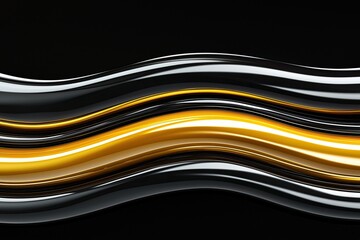 Wall Mural - Abstract wavy lines in black, gold, and silver on a dark background.