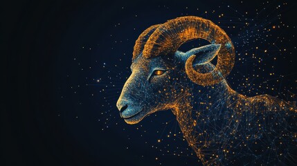 Wall Mural - Abstract image of a ram in the form of a starry sky or space, consisting of points, lines, and shapes in the form of planets, stars and the universe. Vector eid al adha concept