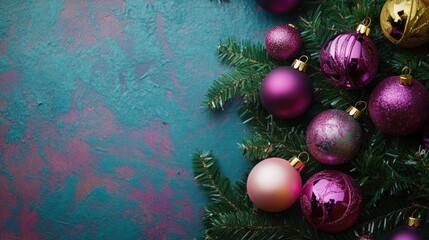 Vibrant border background featuring decorative Christmas ornaments