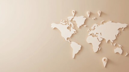 Aufkleber - A simple outline of a world map featuring map pins that highlight key travel destinations for global exploration. Generative AI