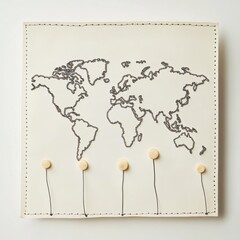Aufkleber - The world map outline features map pins that highlight significant travel destinations for globetrotters seeking new adventures. Generative AI