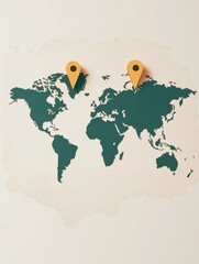 Poster - A world map outlines various major travel destinations, marked with vibrant map pins to inspire future journeys. Generative AI