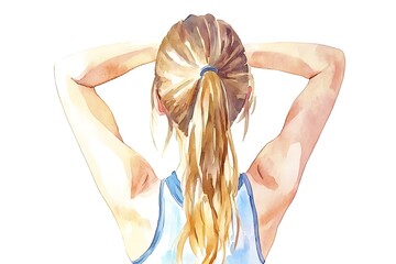 Poster - Watercolor Painting of a Woman with Blonde Hair in a Ponytail.