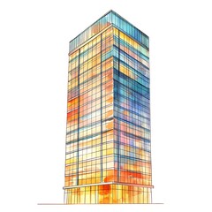 Poster - Watercolor Illustration of a Modern Glass Skyscraper.