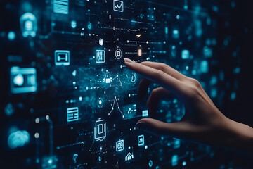 hand pushing a button on a touch screen interface