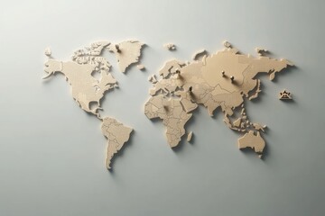Aufkleber - A world map outline showcases important travel locations marked with pins, perfect for planning adventures and exploring new places. Generative AI