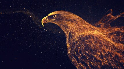 Wall Mural - abstract mash line and point eagle in flames style on dark background with an inscription. starry sk