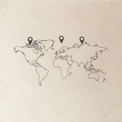 Aufkleber - A world map features travel pins highlighting key destinations ideal for global adventures and exploration activities. Generative AI