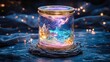 © Yulia - Colorful cosmic galaxy encased in glass cylinder with ethereal glow