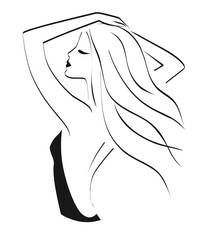 Aufkleber - Abstract beautiful girl with long hair. Line art. Decorative female beauty icon. Vector stock illustration