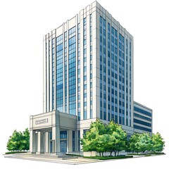 Wall Mural - Modern Office Building with Trees and Sidewalk.