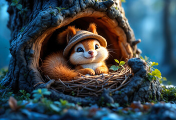 3D cartoon animation of a playful chipmunk, mistaken for a squirrel, with striped