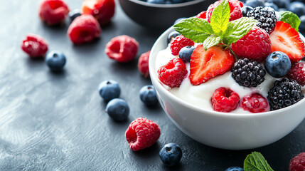 Deliciously fresh berries and cream a visual delight of healthy indulgence