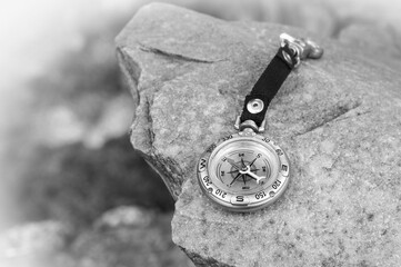 Wall Mural - classic navigation compass on natural background