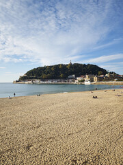 Wall Mural - View of the La Concha beach in the evening time in San Sebastian Donostia, Baqsue country, Spain