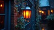 © arsyi_06 - A glowing lantern hangs on a brick wall, casting a warm light on a rainy evening.