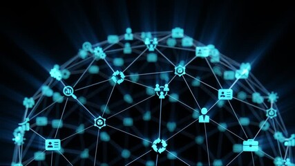 network of business icons, seamless looping