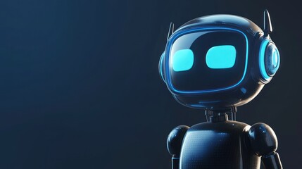 Poster - A futuristic robot with glowing blue eyes and a sleek design against a dark background.