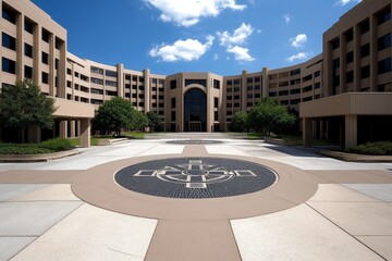 Fototapete - Minimalist courthouse design, with simple geometric shapes and a clean color scheme representing law and order