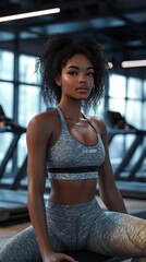 Wall Mural - a model wearing athleisure attire, including leggings and a crop top, posing in a modern gym. athlei