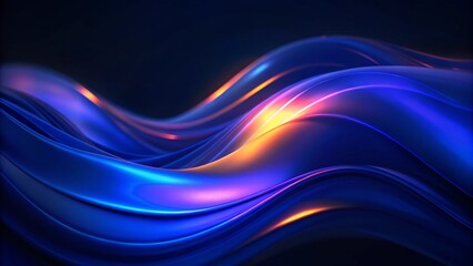 Poster - Abstract liquid glass holographic iridescent neon curved wave in motion dark background 3d render. 3d rendered liquid glass effect gradient design