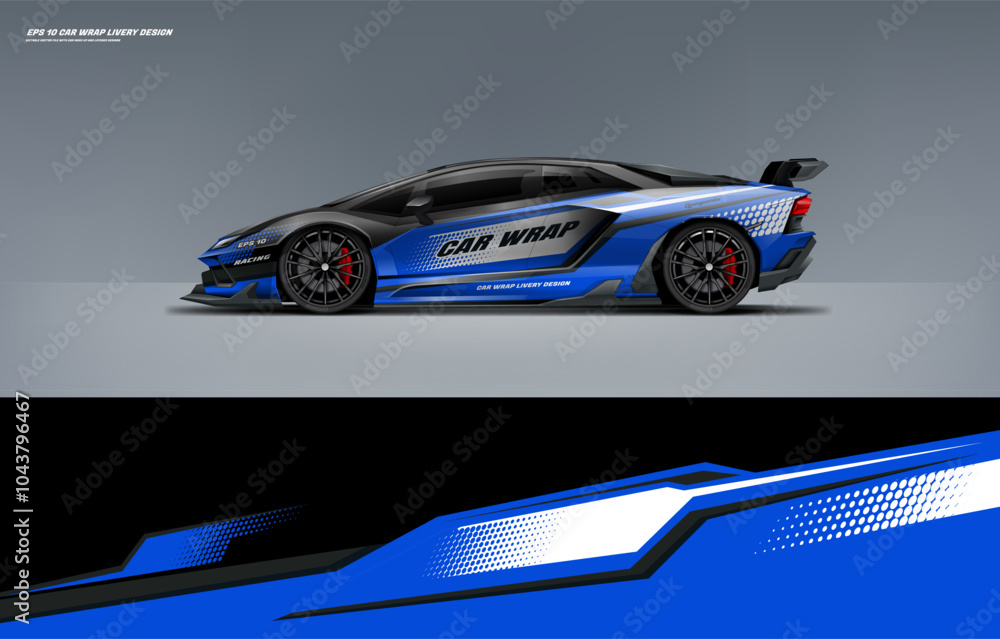 Modern Racing super car and sport car wrap livery design touch of blue ...