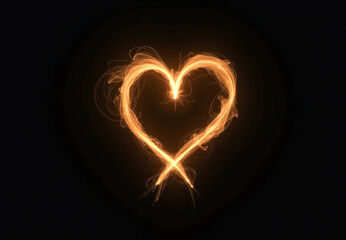 Wall Mural - a flame of fire in the shape of a heart on a black background