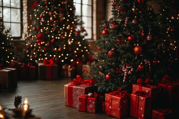 Wall Mural - christmas festive scene with decorations. merry christmas and happy new year holiday background