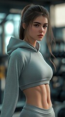 Wall Mural - fashion-forward athleisure, model in high-waisted leggings and cropped hoodie, modern gym background