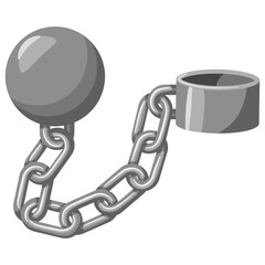 Wall Mural - Old fashioned or retro ball and iron chain criminal style design. Silver jail chain with heavy shackle and links. Detention or imprisonment, ban and arrest, restriction of freedom, constraint symbol