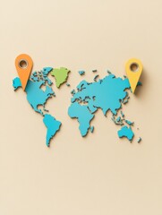 Leinwandbilder - Highlighted map pins indicate major travel destinations on a world map outline, inspiring future adventures and exploration. Generative AI