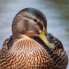 Wall Mural - a closeup shot of a mallard duck on the pond