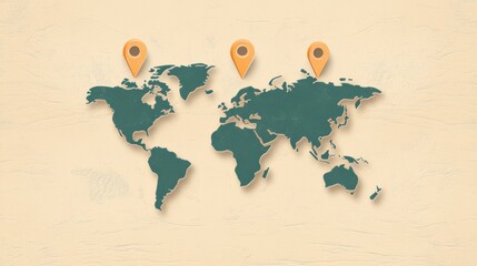 Aufkleber - This world map highlights key travel destinations marked with map pins, perfect for planning your next trip. Generative AI