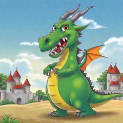 cartoon dragon in green meadow