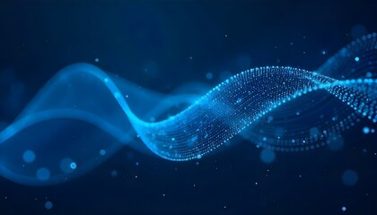Fototapete - Wave of dots and weave lines. Abstract blue background for design on the topic of cyberspace, big data, and metaverse, on dark blue abstract cyberspace background. Network  security Wave of dots 