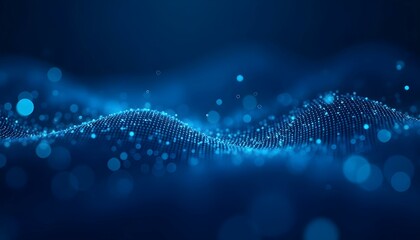 Fototapete - Wave of dots and weave lines. Abstract blue background for design on the topic of cyberspace, big data, and metaverse, on dark blue abstract cyberspace background. Network  security Wave of dots 