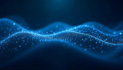 Aufkleber - Wave of dots and weave lines. Abstract blue background for design on the topic of cyberspace, big data, and metaverse, on dark blue abstract cyberspace background. Network  security Wave of dots 