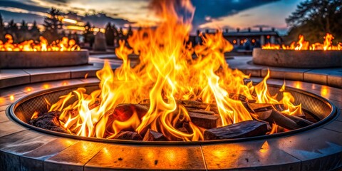 Canvas Print - dancing flames in fire pit against twilight sky
