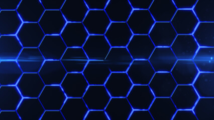 Canvas Print - modern hexagon background of neon blue surface with flickering light. hexagons seamless technology s