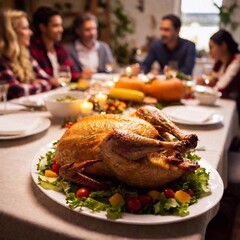 Thanksgiving dinner table setup . The deep focus reveals all the details,