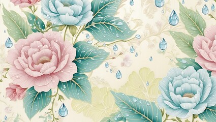 Wallpaper featuring water drops and silver glitter floral accents