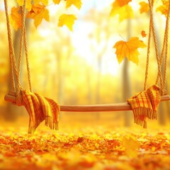 Cozy Autumn Swing on Rustic Porch Amid Falling Leaves