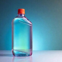 a colorful detergent bottle with a focus on the liquid being poured or dripped from the bottle. Use a clean studio backdrop and dynamic lighting to capture the fluid motion and vibrant color of the